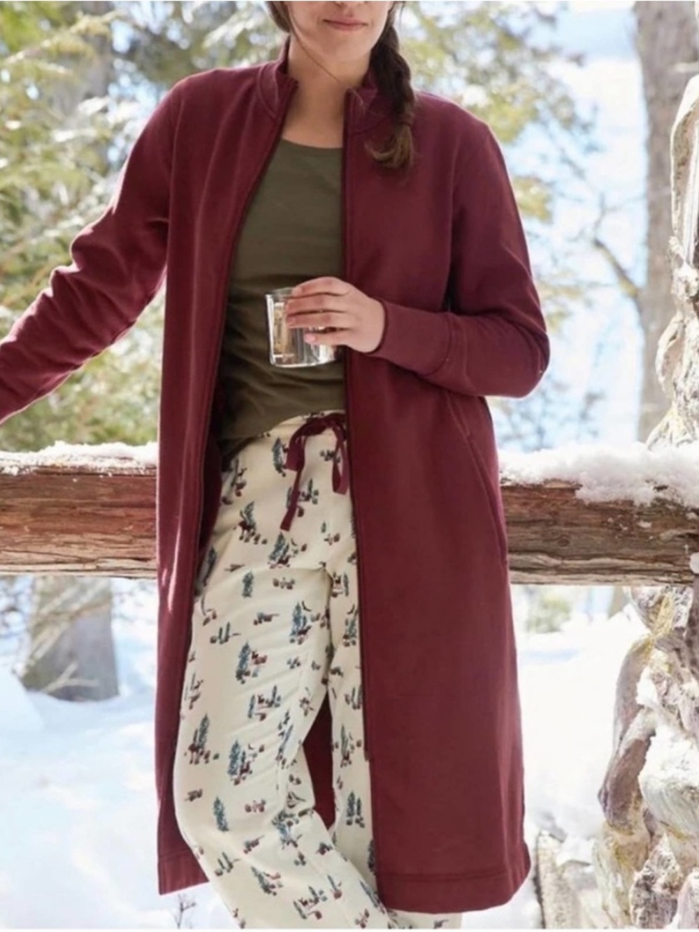 Duluth Women’s Burgundy Souped Up Sweats Fleece Robe Full Zip Lounge Comfy XL